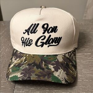 All For His Glory Cream & Camouflage Trucker Cap with Embroidered Graphic